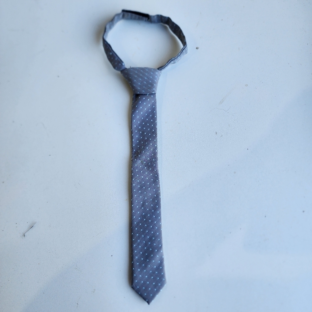 Boy's Gray Aqua Blue Polka Dot Neck Tie Size Kids